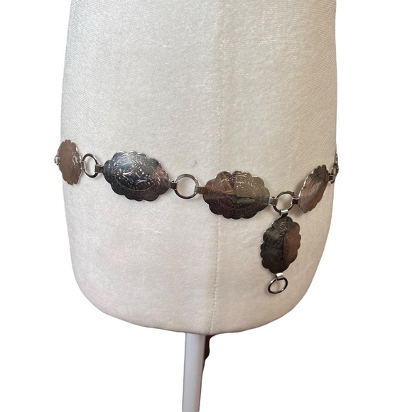 VTG Silver Tone Concho Belt Metal Scalloped Western Boho Stamped Statement O/S - Picture 2 of 9